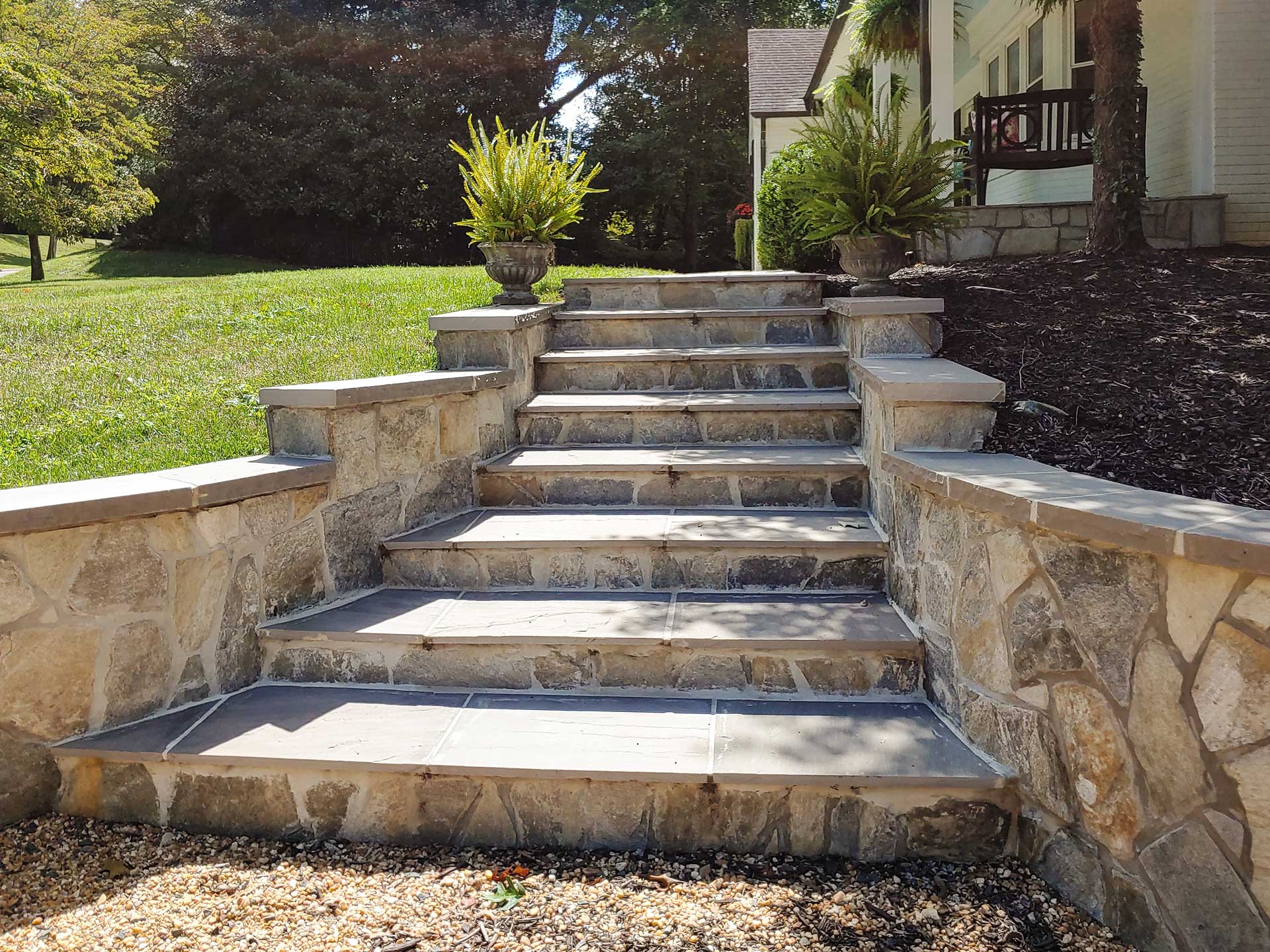 Stone steps and retaining wall construction